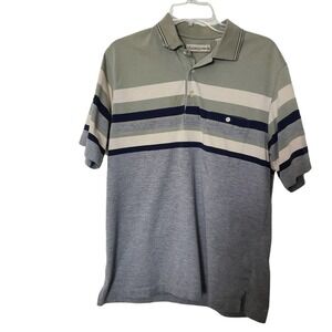 Vintage MunshingWear Grey Striped Men's 70s  Collar Horizontal Polo Shirt  L